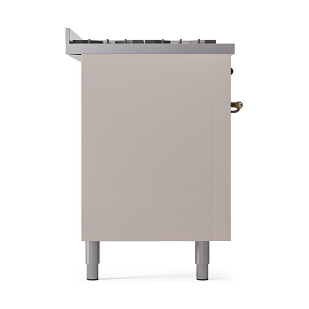 ILVE UN60FQNMPAWBLP Nostalgie II Noblesse 60 inch Dual Fuel Range (9 Sealed Burners + Griddle, Liquid Propane, Solid Door, Antique White, Burnished)