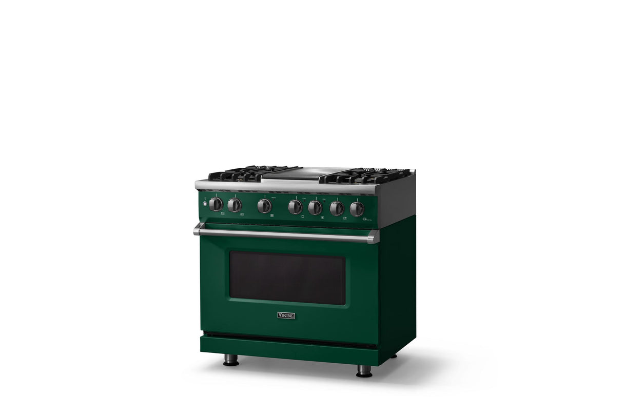 36"W. Dual Fuel Range (Burner: 4g, Finish: Ivy, Trim: Polished Chrome, Fuel: Natural Gas)
