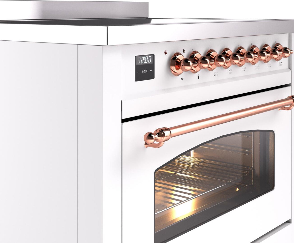 Nostalgie II 36 Inch Electric Freestanding Range in White with Copper Trim