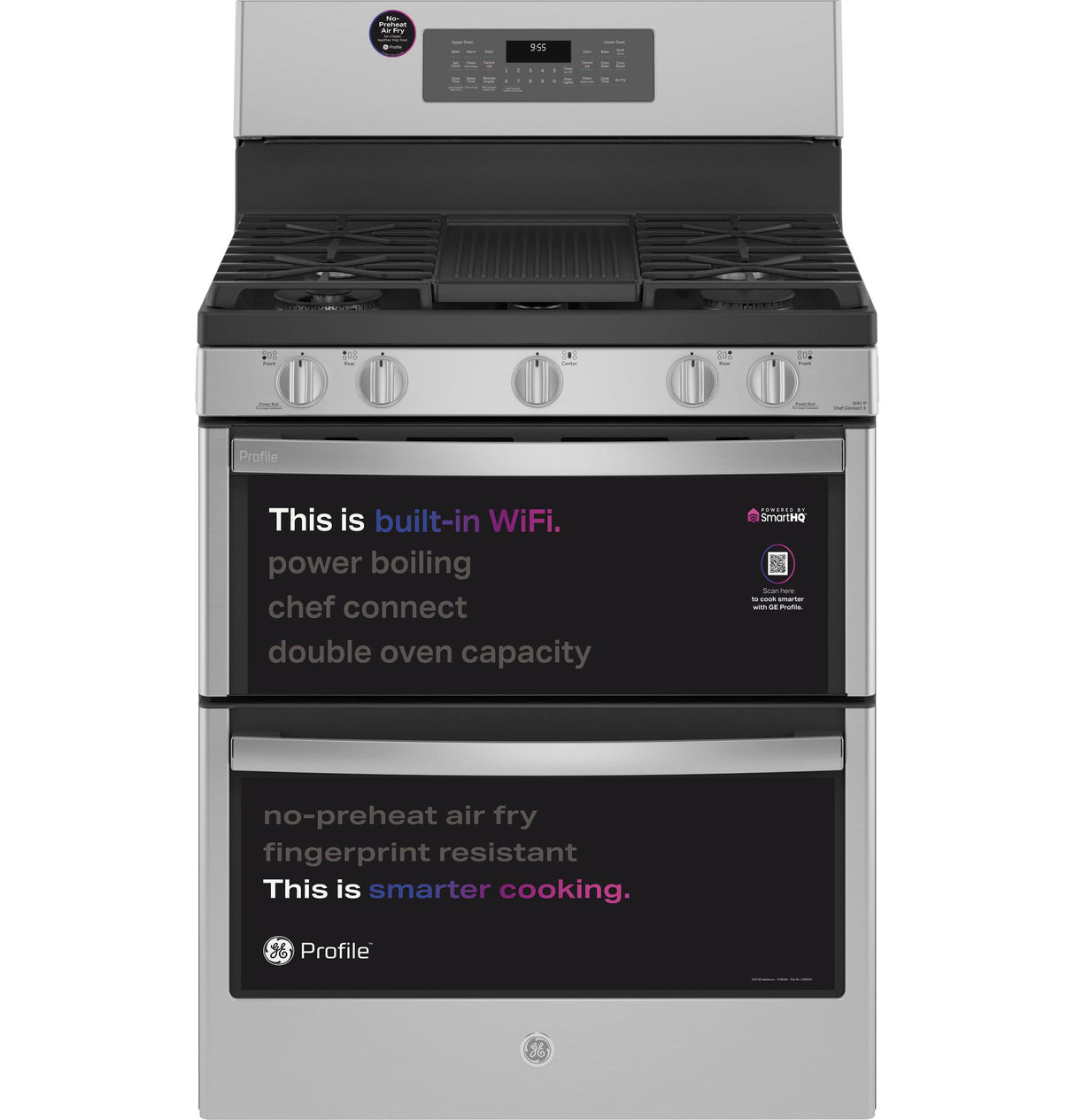 GE Profile™ 30" Free-Standing Gas Double Oven Convection Fingerprint Resistant Range with No Preheat Air Fry