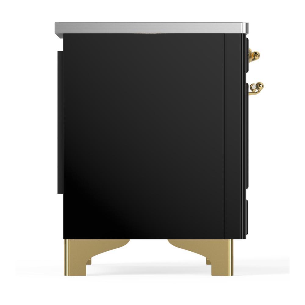 ILVE UMDIB40QNR3BKG Majestic III 40 inch Induction Range with 6 Elements, 3.82 cu. ft. Total Oven Capacity (Solid Door, Glossy Black, Brass)