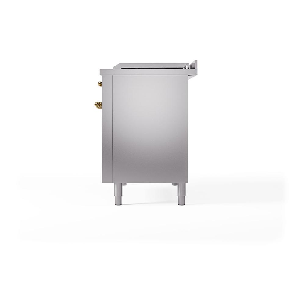 ILVE UN48FSQNMPSSGLP Nostalgie II Noblesse 48 inch Dual Fuel Range (5 Sealed Burners + Griddle + French Top, Liquid Propane, Solid Door, Stainless Steel, Brass)