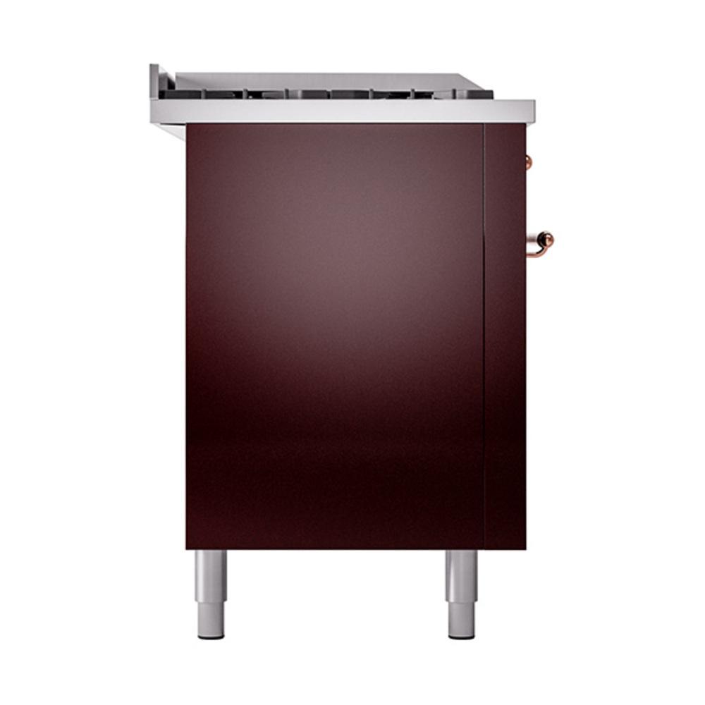 ILVE UN60FSQNMPBUP Nostalgie II Noblesse 60 inch Dual Fuel Range (7 Sealed Burners + Griddle + French Top, Natural Gas, Solid Door, Burgundy, Copper)