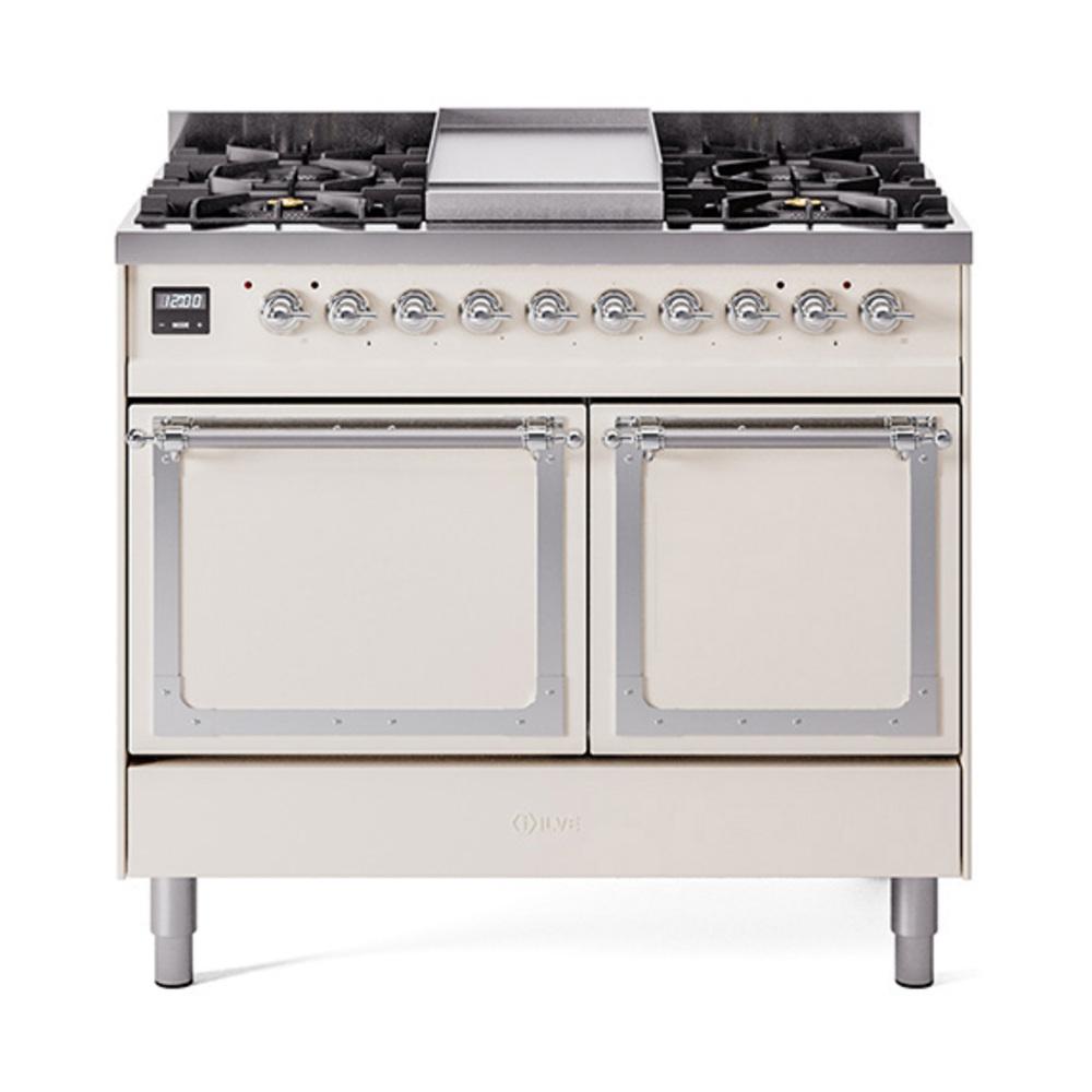 ILVE UND40FQNMPAWCLP Nostalgie II Noblesse 40 inch Dual Fuel Range (Liquid Propane, Solid Door, Antique White, Chrome)