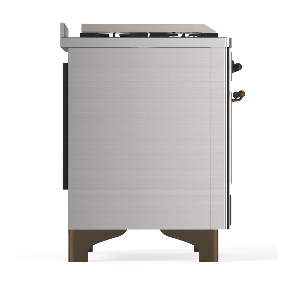 ILVE UM48FSQNR3SSB Majestic III 48 inch Dual Fuel Range with 5 Black Brass Burners, Griddle and French Top, Dual Function Burner up to 25,000 BTU (Natural Gas, Solid Door, Stainless Steel, Burnished)