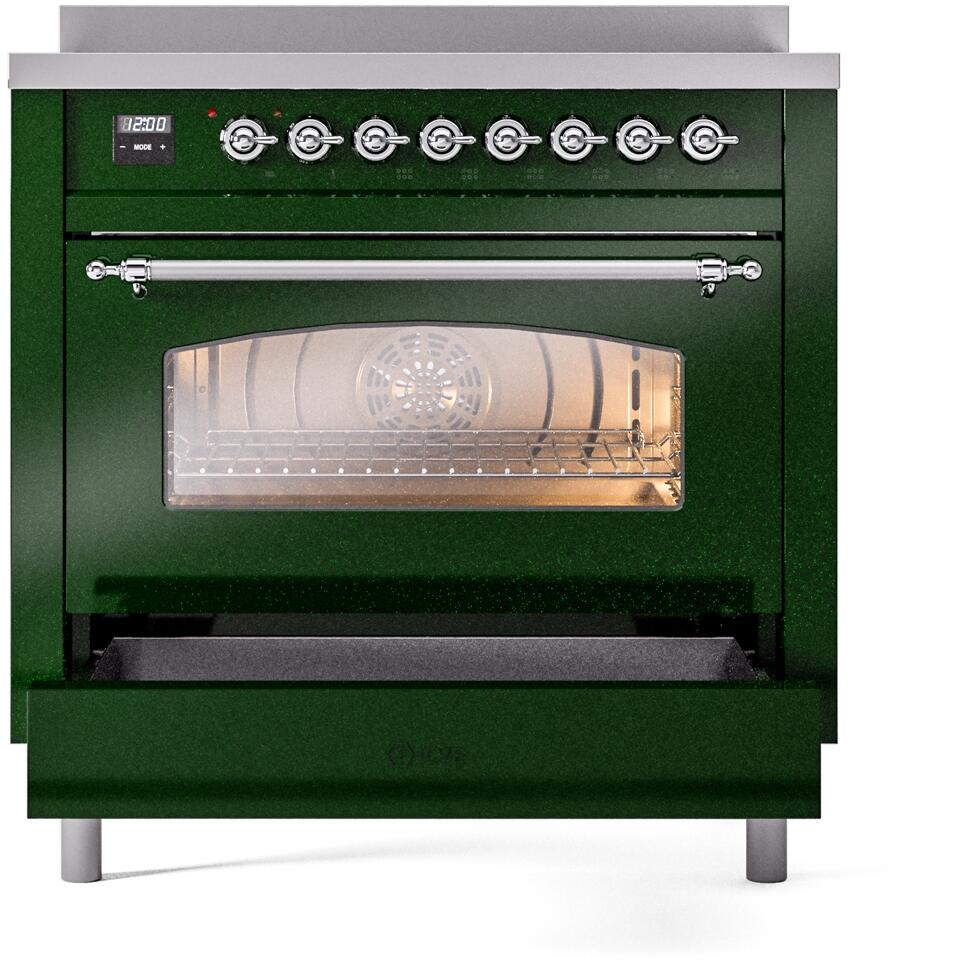 Nostalgie II 36 Inch Electric Freestanding Range in Emerald Green with Chrome Trim