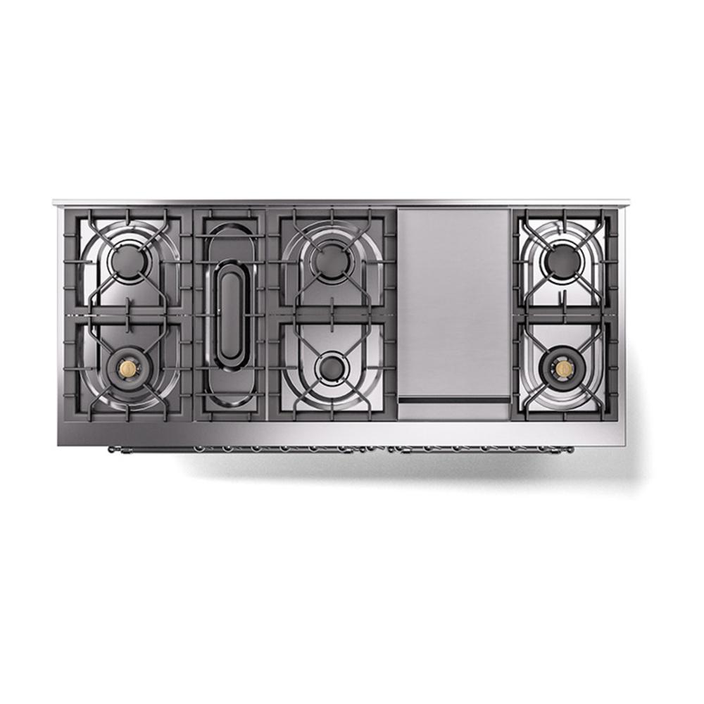 ILVE UN60FQNMPSSCLP Nostalgie II Noblesse 60 inch Dual Fuel Range (9 Sealed Burners + Griddle, Liquid Propane, Solid Door, Stainless Steel, Chrome)