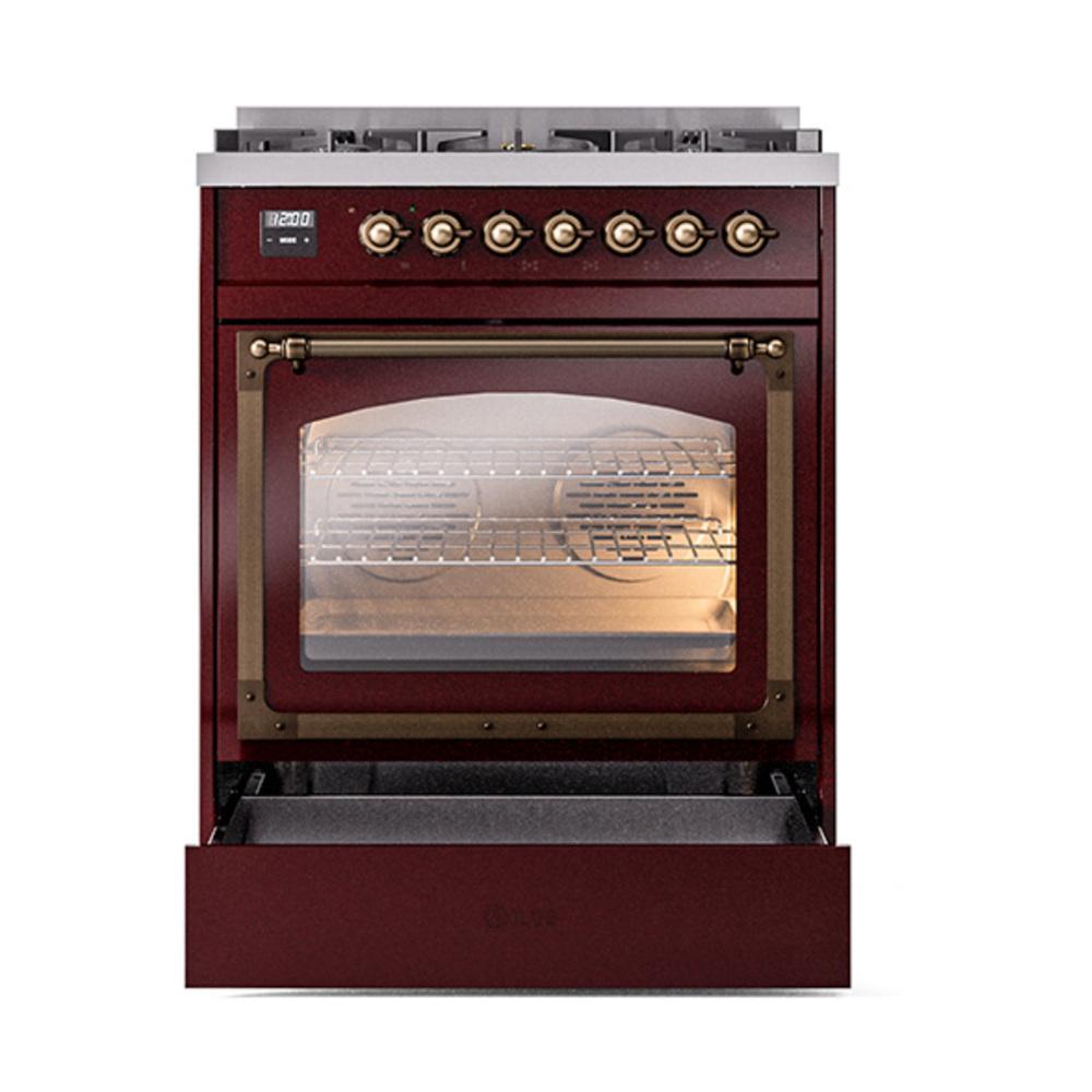 ILVE UN30NMPBUB Nostalgie II Noblesse 30 inch Dual Fuel Range (Natural Gas, Triple Glass Door, Burgundy, Burnished)