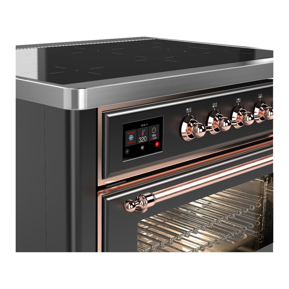 ILVE UMIB36NR3MGP Majestic III 36 inch Induction Range with 6 Elements, 3.5 cu. ft. Total Oven Capacity (Triple Glass Door, Graphite Matte, Copper)