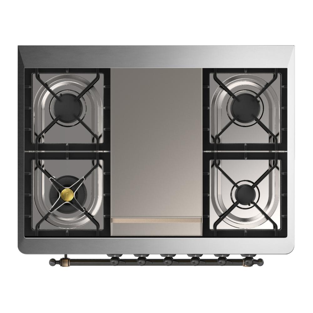 ILVE UM36FNR3AWBLP Majestic III 36 inch Dual Fuel Range with 6 Black Brass Burners and Griddle, Dual Function Burner up to 25,000 BTU (Triple Glass Door, Antique White, Burnished, Liquid Propane)