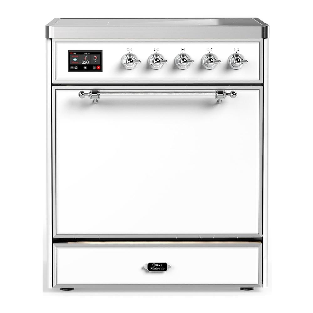 ILVE UMIB30QNR3WHC Majestic III 30 inch Induction Range with 4 Elements, 4 cu. ft. Oven Capacity (Solid Door, White, Chrome)