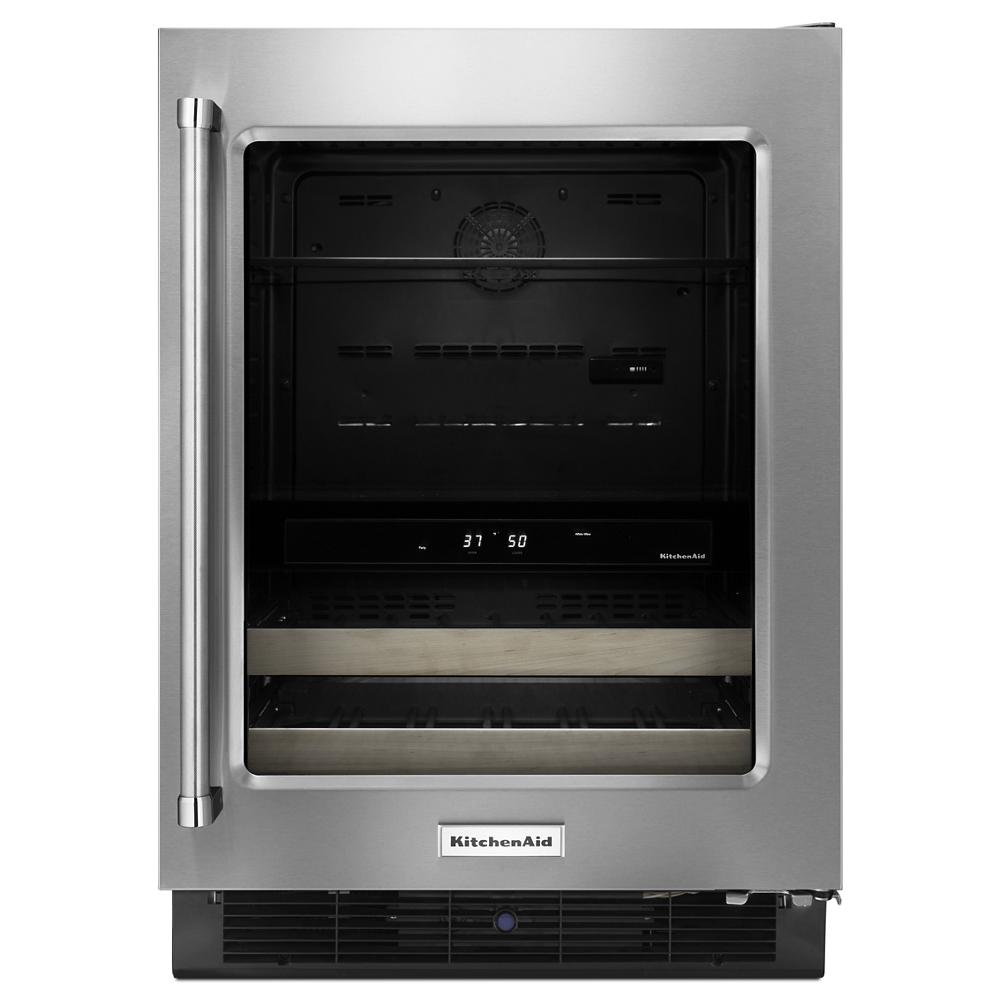 24" Beverage Center with Glass Door and Wood-Front Racks