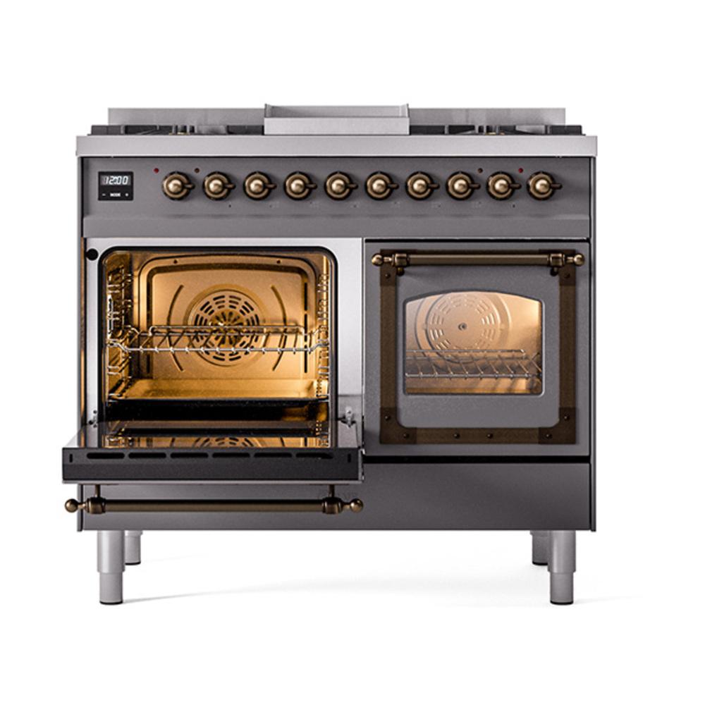 ILVE UND40FNMPMGBLP Nostalgie II Noblesse 40 inch Dual Fuel Range (Liquid Propane, Triple Glass Door, Graphite Matte, Burnished)