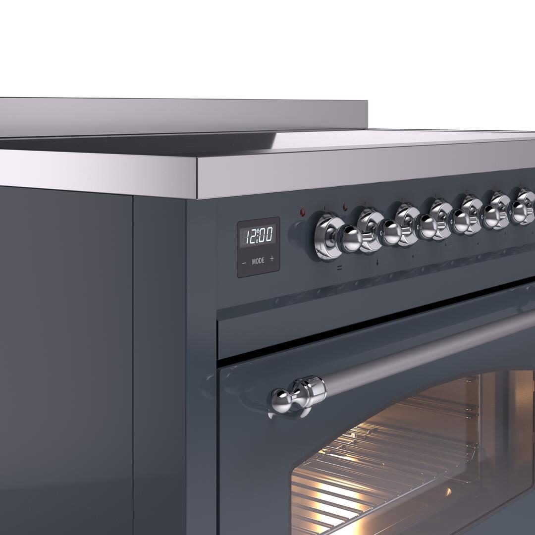 Nostalgie II 48 Inch Electric Freestanding Range in Blue Grey with Chrome Trim