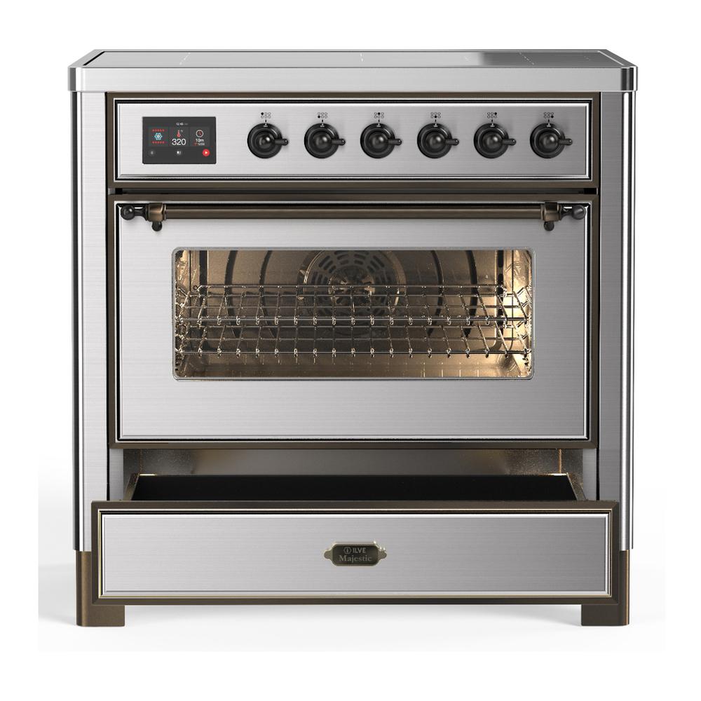 ILVE UMIB36NR3SSB Majestic III 36 inch Induction Range with 6 Elements, 3.5 cu. ft. Total Oven Capacity (Triple Glass Door, Stainless Steel, Burnished)
