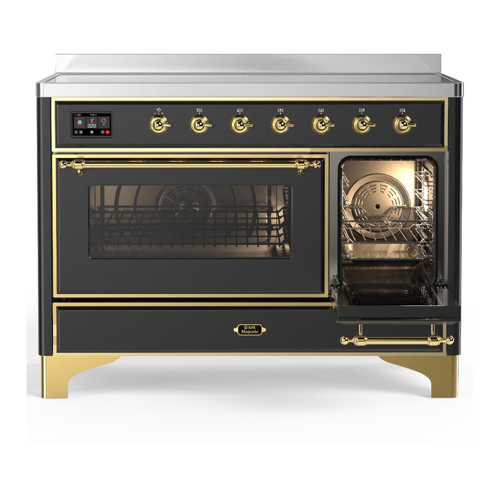 ILVE UMIB48NR3MGG Majestic III 48 inch Induction Range with 6 Elements, 5.02 cu. ft. Total Oven Capacity (Triple Glass Door, Graphite Matte, Brass)