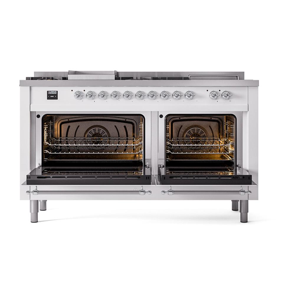 ILVE UN60FSNMPRACLP Nostalgie II Noblesse 60 inch Dual Fuel Range (7 Sealed Burners + Griddle + French Top, Liquid Propane, Triple Glass Door, RAL, Chrome)