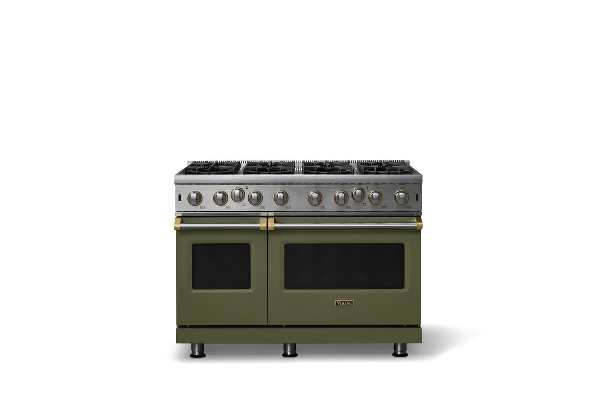 48"W. Open Burner Gas Range (Finish: Martini, Trim: Brushed Brass, Fuel: Natural Gas)