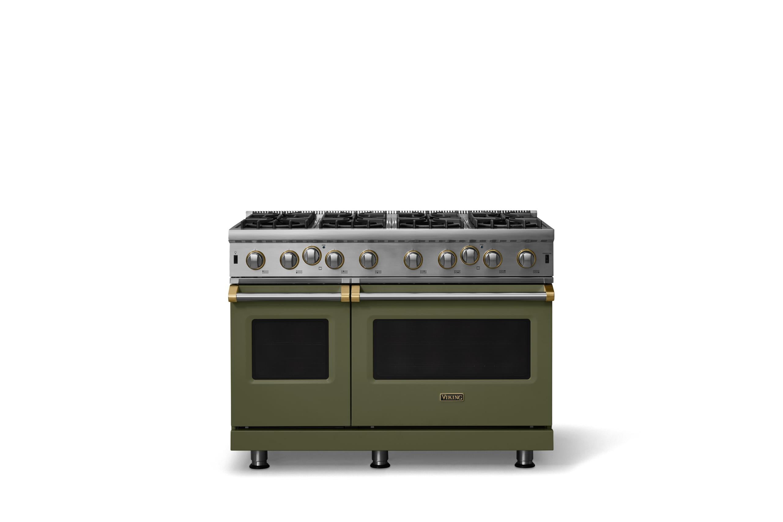 48"W. Open Burner Gas Range (Finish: Martini, Trim: Brushed Brass, Fuel: Propane)