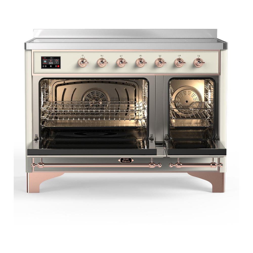 ILVE UMIB48QNR3AWP Majestic III 48 inch Induction Range with 6 Elements, 5.02 cu. ft. Total Oven Capacity (Solid Door, Antique White, Copper)