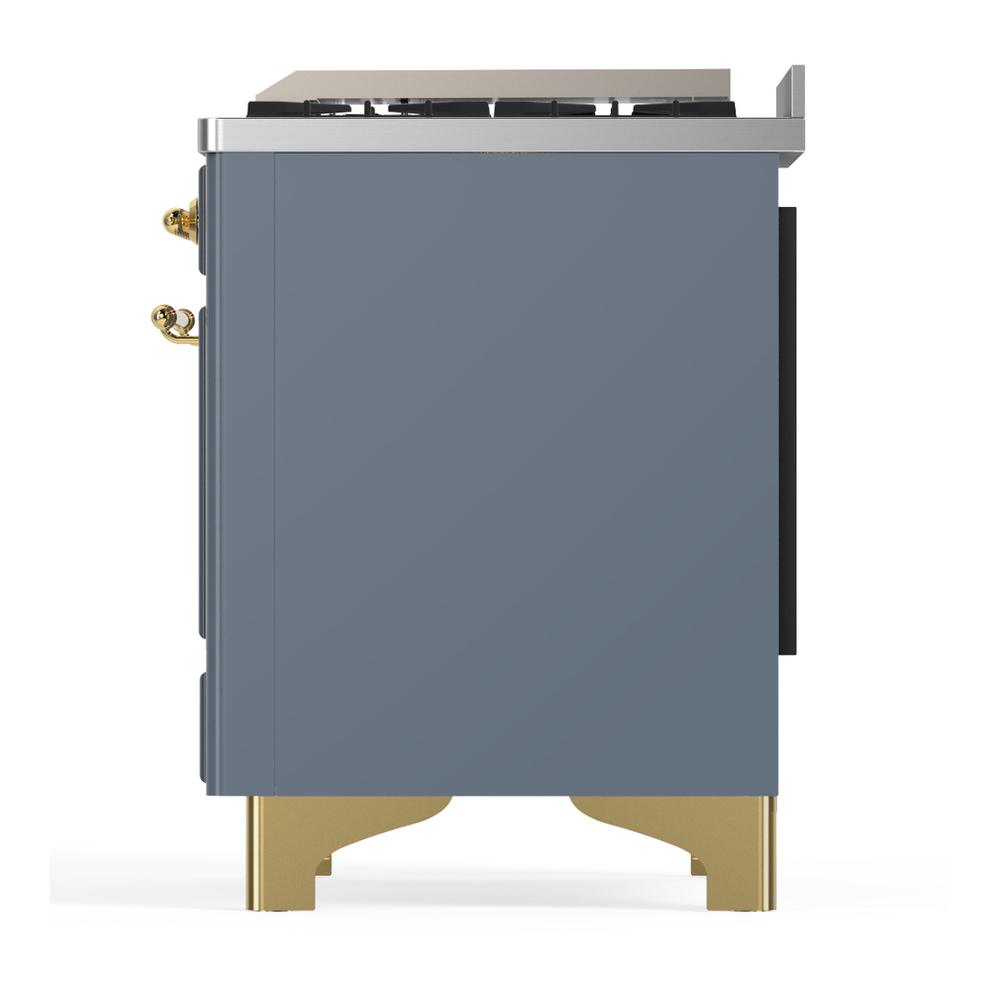 ILVE UM60FNR3BGGLP Majestic III 60 inch Dual Fuel Range with 9 Burners and Griddle, Dual Function Burner up to 25,000 BTU (Liquid Propane, Triple Glass Door, Blue Grey, Brass)