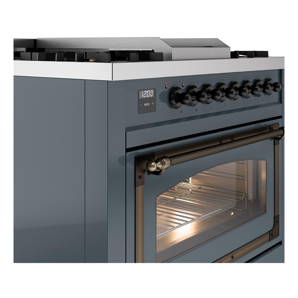 ILVE UN36FNMPBGB Nostalgie II Noblesse 36 inch Dual Fuel Range (Natural Gas, Triple Glass Door, Blue Grey, Burnished)