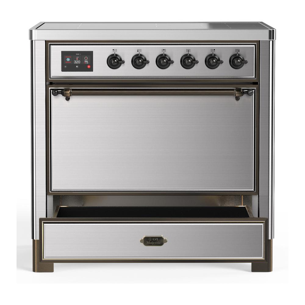 ILVE UMIB36QNR3SSB Majestic III 36 inch Induction Range with 6 Elements, 3.5 cu. ft. Total Oven Capacity (Solid Door, Stainless Steel, Burnished)