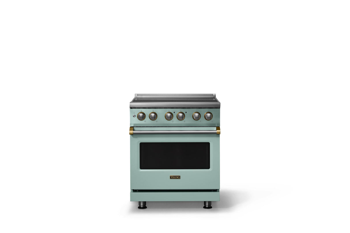30"W. Induction Range (Finish: Splash, Trim: Brushed Brass)