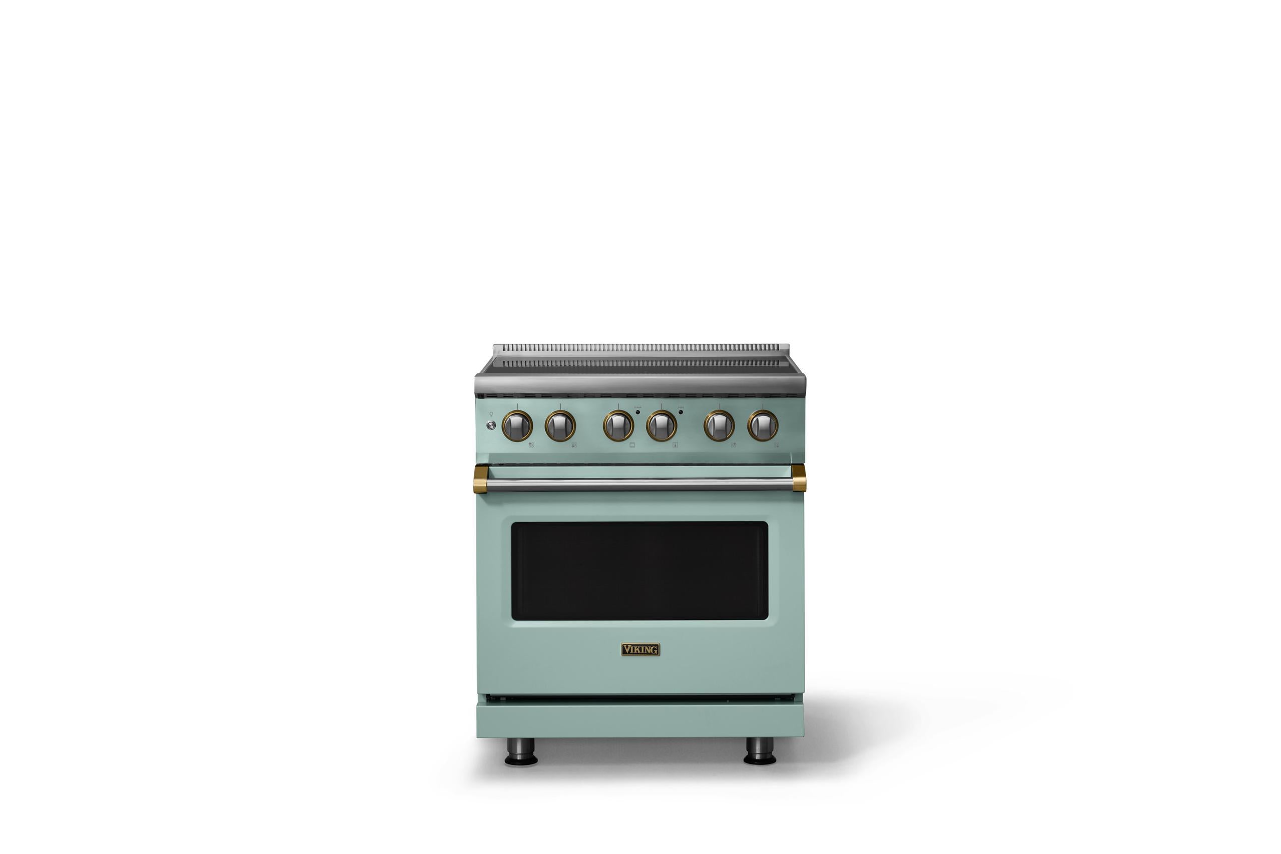 30"W. Induction Range (Finish: Splash, Trim: Brushed Brass)