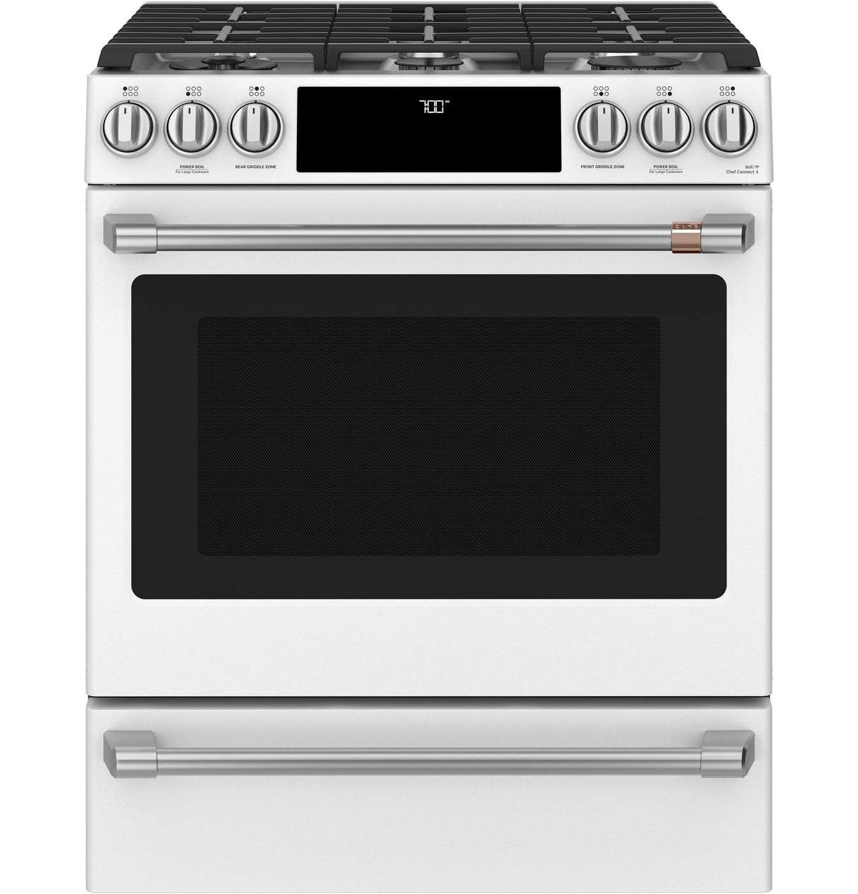 Café™ 30" Smart Slide-In, Front-Control, Gas Range with Convection Oven