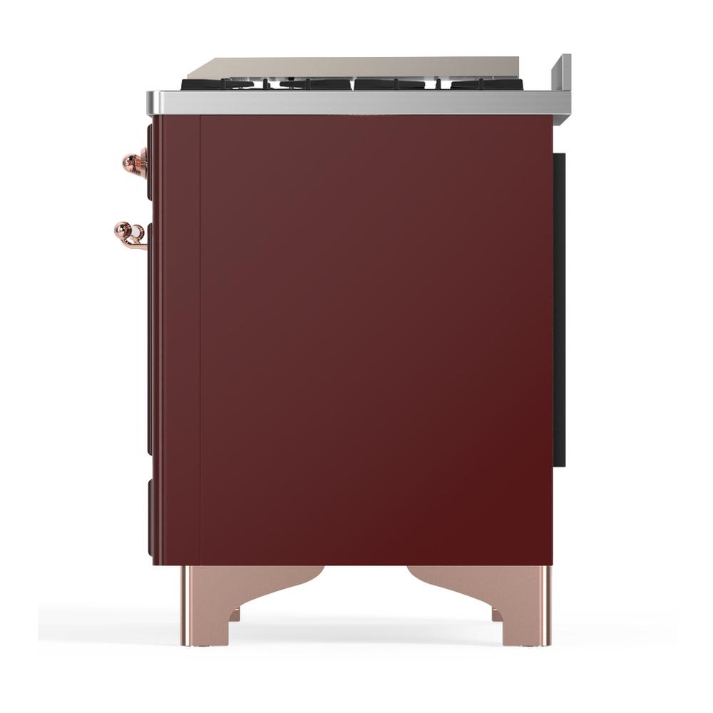 ILVE UMD40FNR3BUPLP Majestic III 40 inch Dual Fuel Range with 6 Burners and Griddle, Dual Function Burner up to 25,000 BTU (Liquid Propane, Triple Glass Door, Burgundy, Copper)