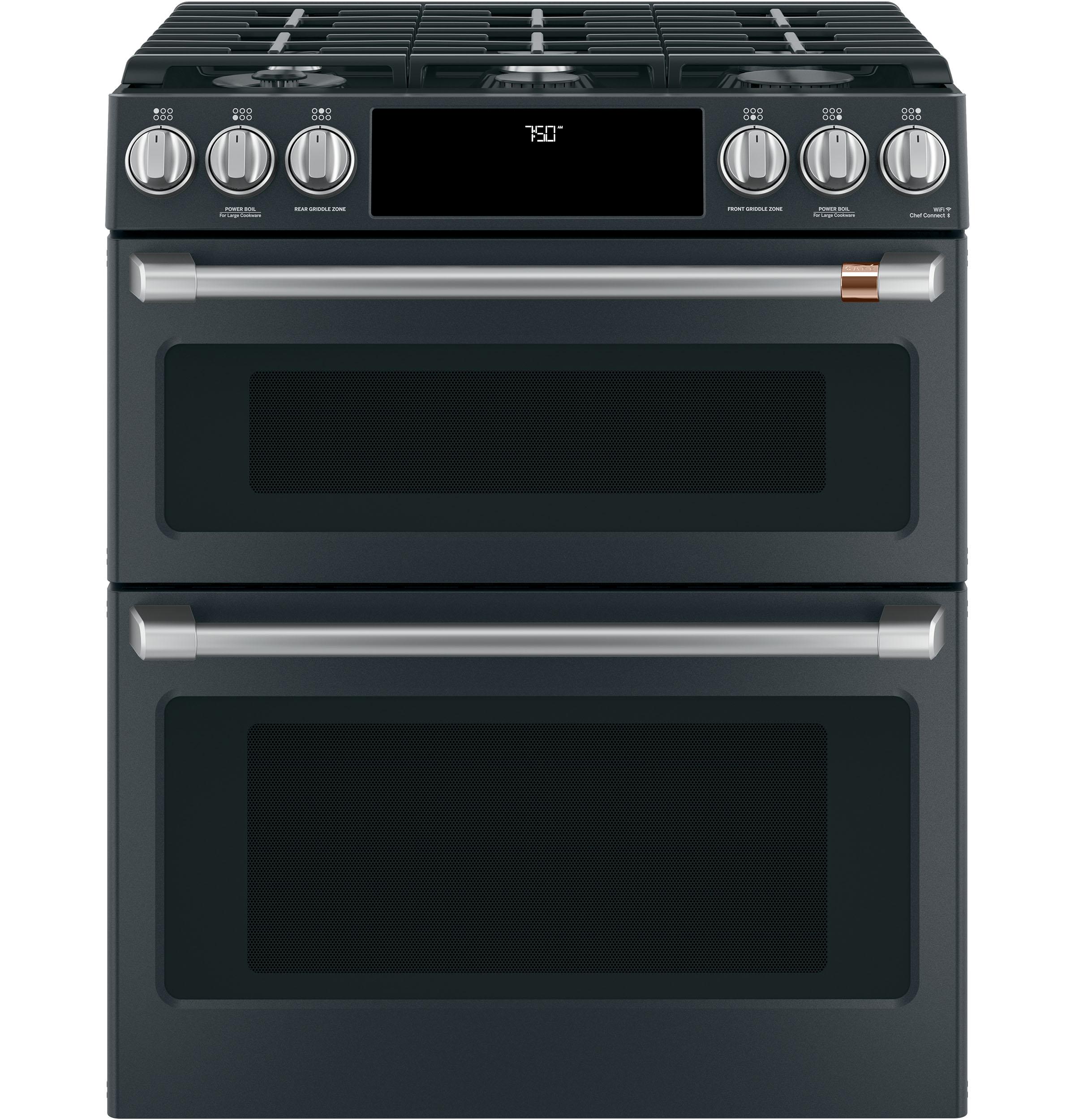 Café™ 30" Smart Slide-In, Front-Control, Gas Double-Oven Range with Convection