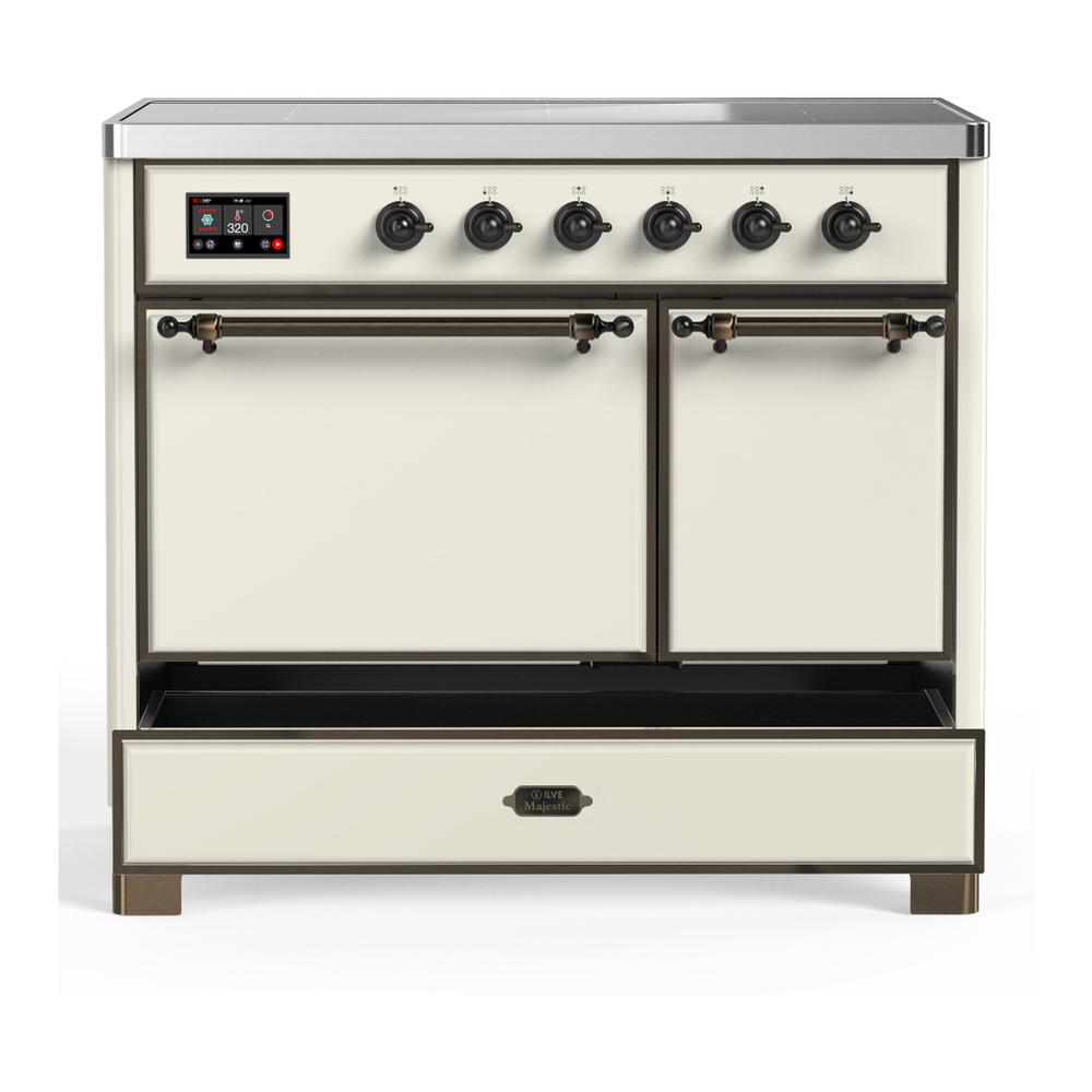 ILVE UMDIB40QNR3AWB Majestic III 40 inch Induction Range with 6 Elements, 3.82 cu. ft. Total Oven Capacity (Solid Door, Antique White, Burnished)