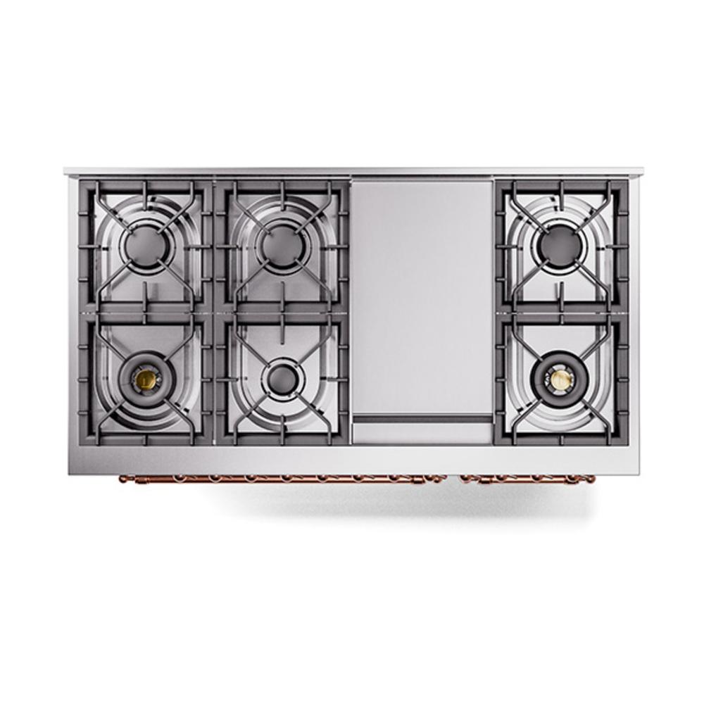 ILVE UN48FQNMPSSPLP Nostalgie II Noblesse 48 inch Dual Fuel Range (8 Sealed Burners + Griddle, Liquid Propane, Solid Door, Stainless Steel, Copper)