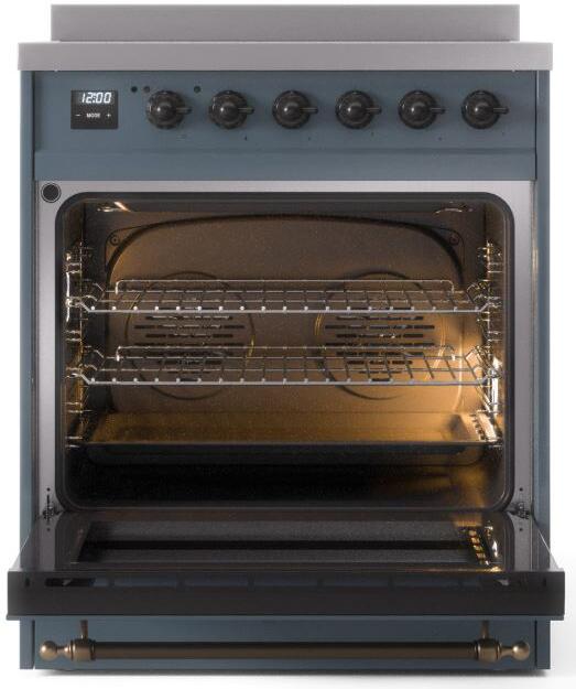 Nostalgie II 30 Inch Electric Freestanding Range in Blue Grey with Bronze Trim