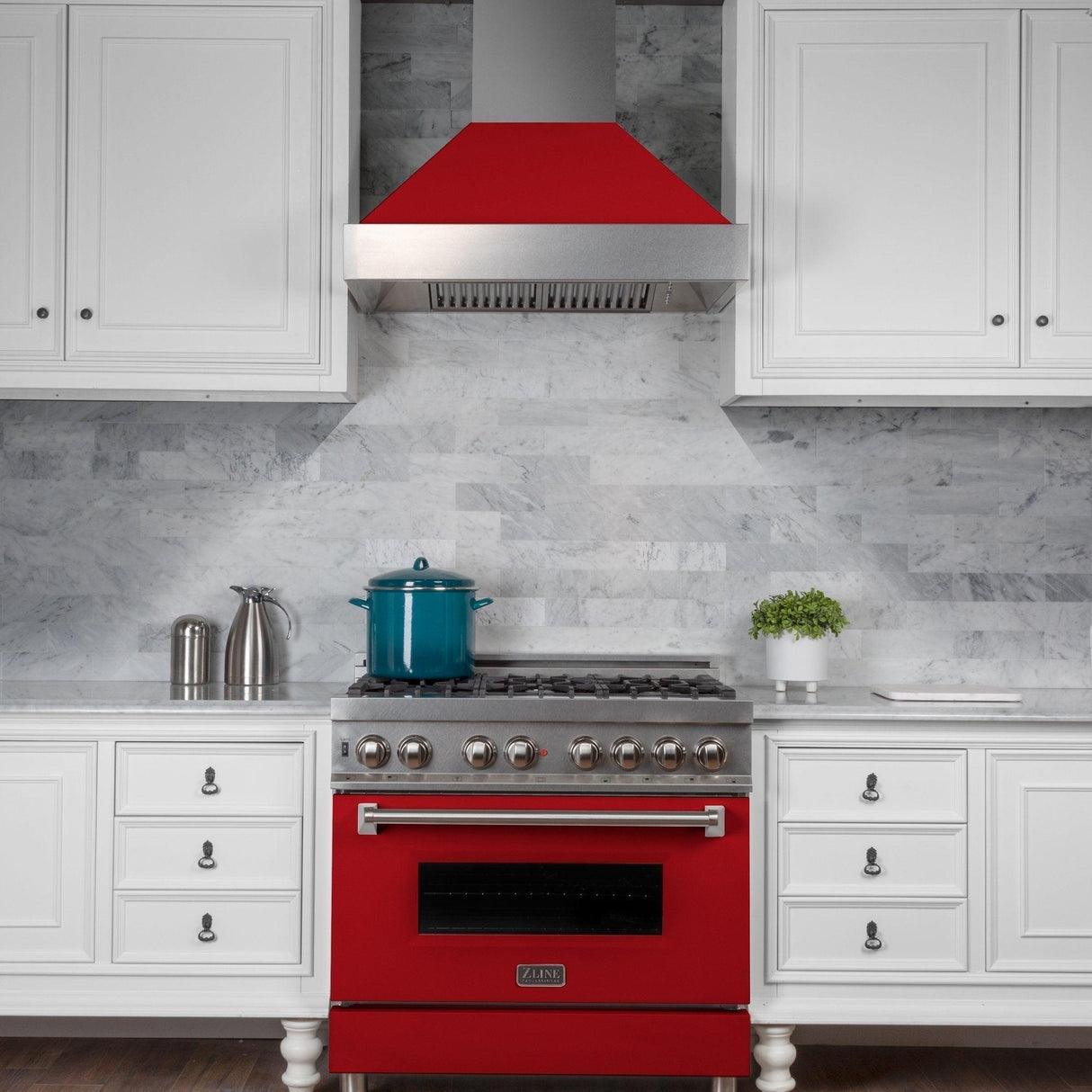 ZLINE Ducted DuraSnow Stainless Steel Range Hood with Red Matte Shell (8654RM)