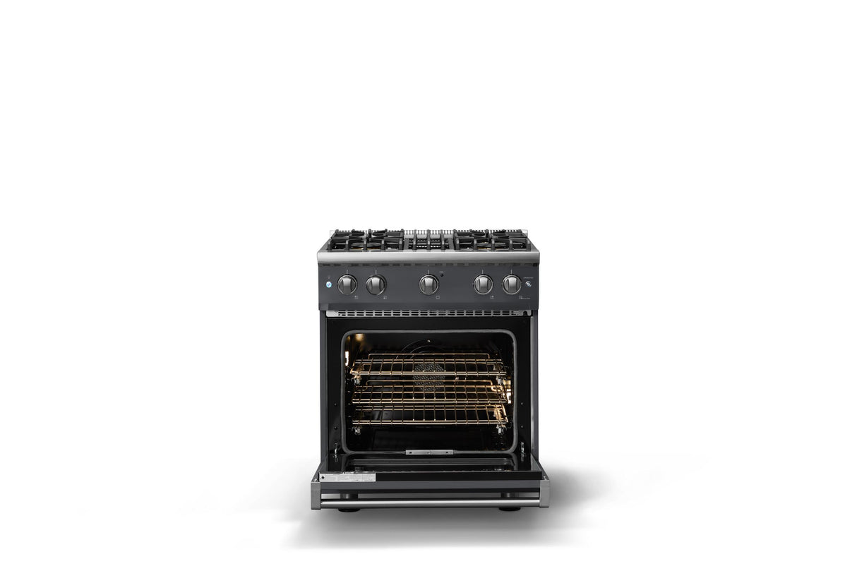 30"W. Sealed Burner Gas Range (Finish: Cast Black, Trim: Polished Chrome, Fuel: Natural Gas)