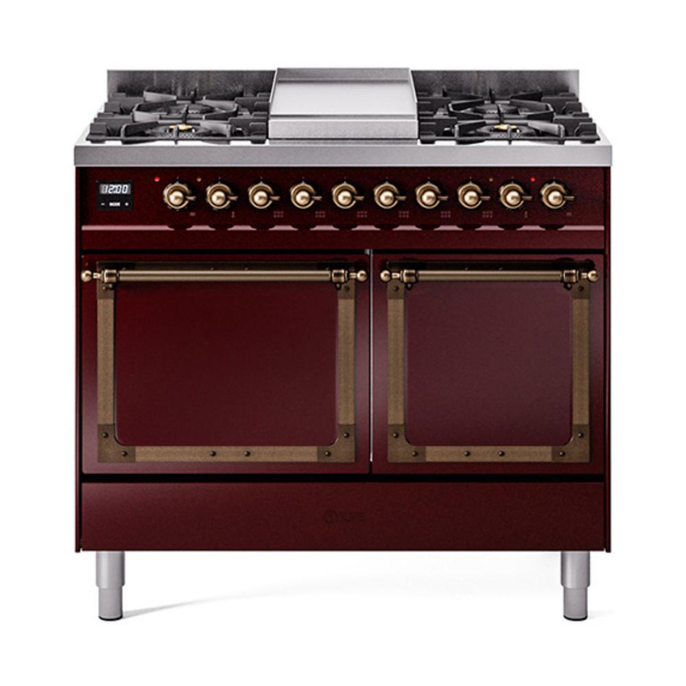 ILVE UND40FQNMPBUB Nostalgie II Noblesse 40 inch Dual Fuel Range (Natural Gas, Solid Door, Burgundy, Burnished)