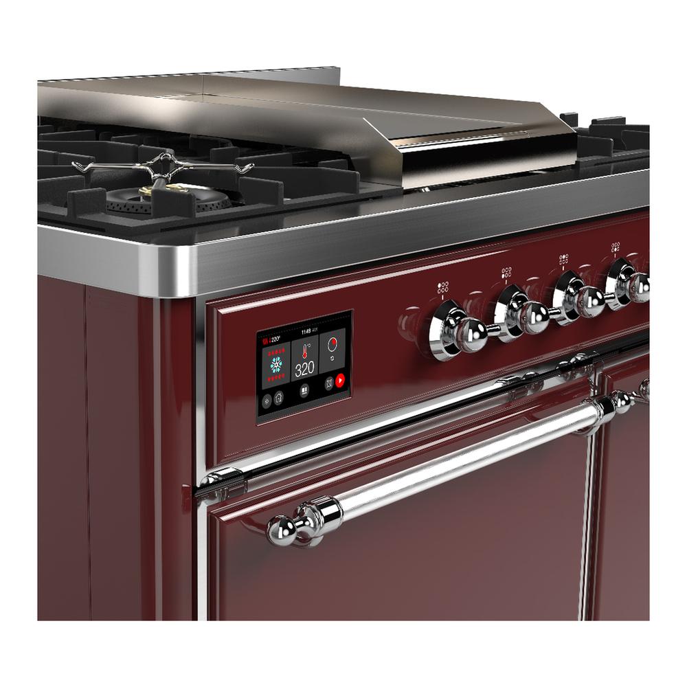ILVE UMD40FQNR3BUC Majestic III 40 inch Dual Fuel Range with 6 Burners and Griddle, Dual Function Burner up to 25,000 BTU (Natural Gas, Solid Door, Burgundy, Chrome)