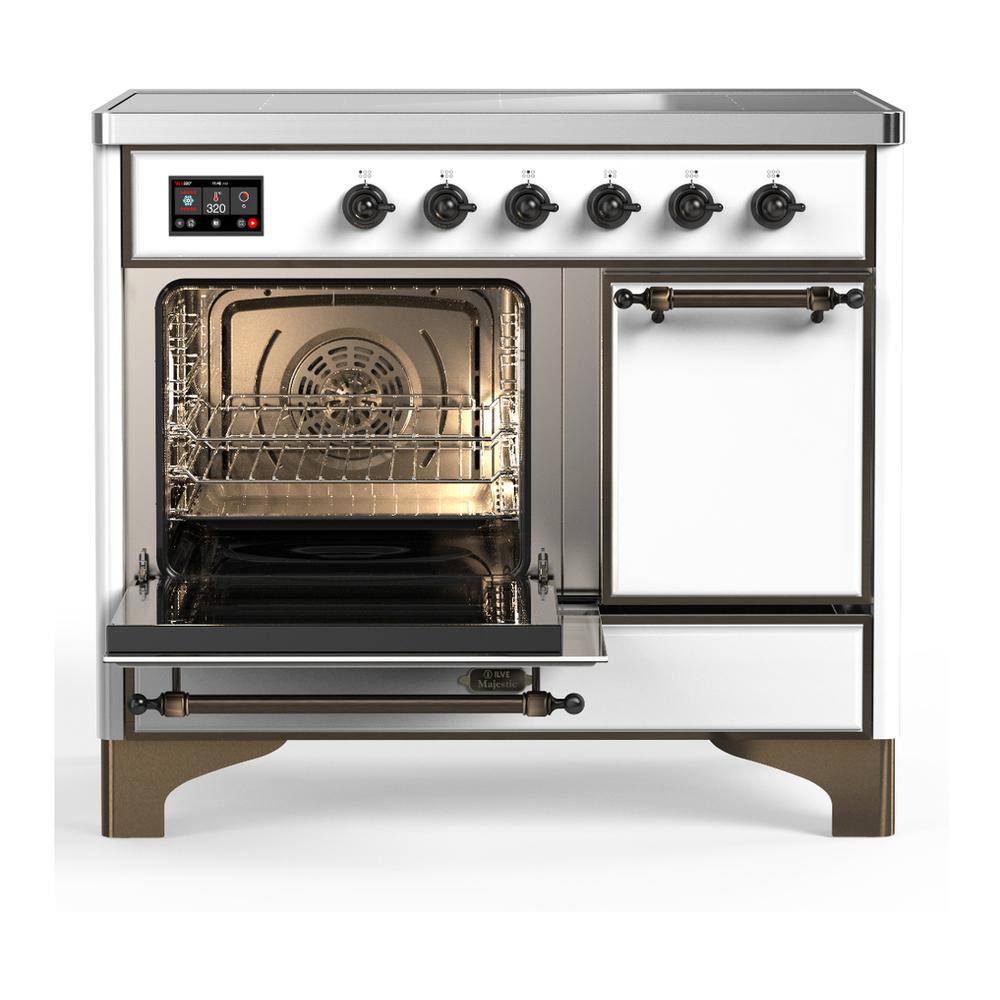 ILVE UMDIB40QNR3WHB Majestic III 40 inch Induction Range with 6 Elements, 3.82 cu. ft. Total Oven Capacity (Solid Door, White, Burnished)
