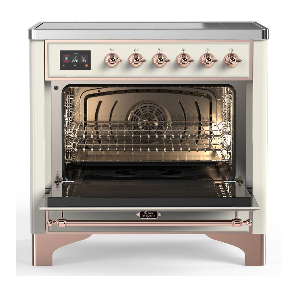 ILVE UMIB36NR3AWP Majestic III 36 inch Induction Range with 6 Elements, 3.5 cu. ft. Total Oven Capacity (Triple Glass Door, Antique White, Copper)