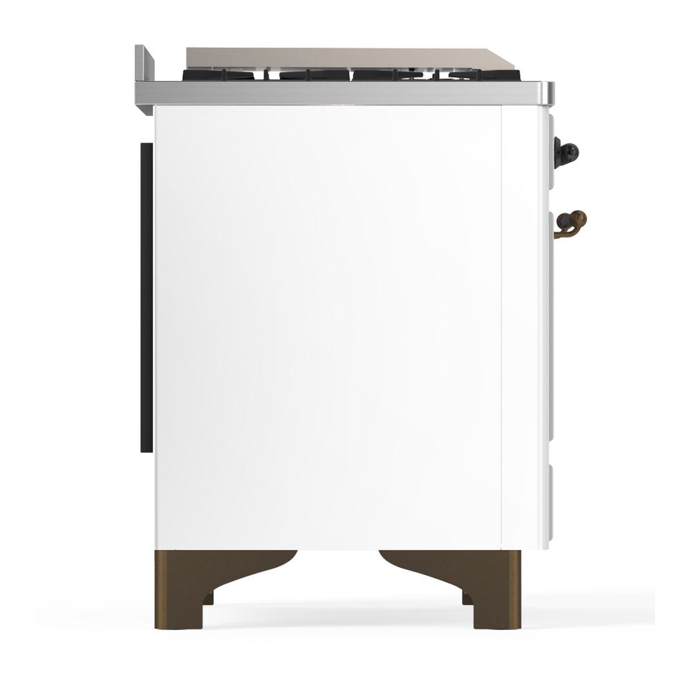 ILVE UM60FSQNR3WHBLP Majestic III 60 inch Dual Fuel Range with 7 Burners, Griddle and French Top, Dual Function Burner with up to 25,000 BTU (Liquid Propane, Solid Door, White, Burnished)