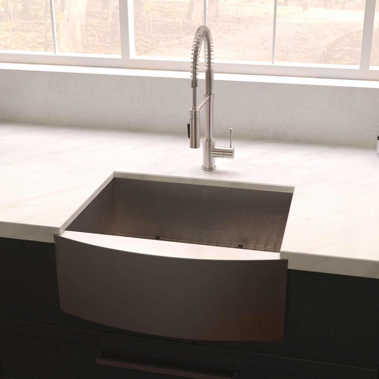 ZLINE 33 in. Vail Farmhouse Apron Mount Single Bowl Satin Stainless Steel Kitchen Sink with Bottom Grid (SAS-33S)