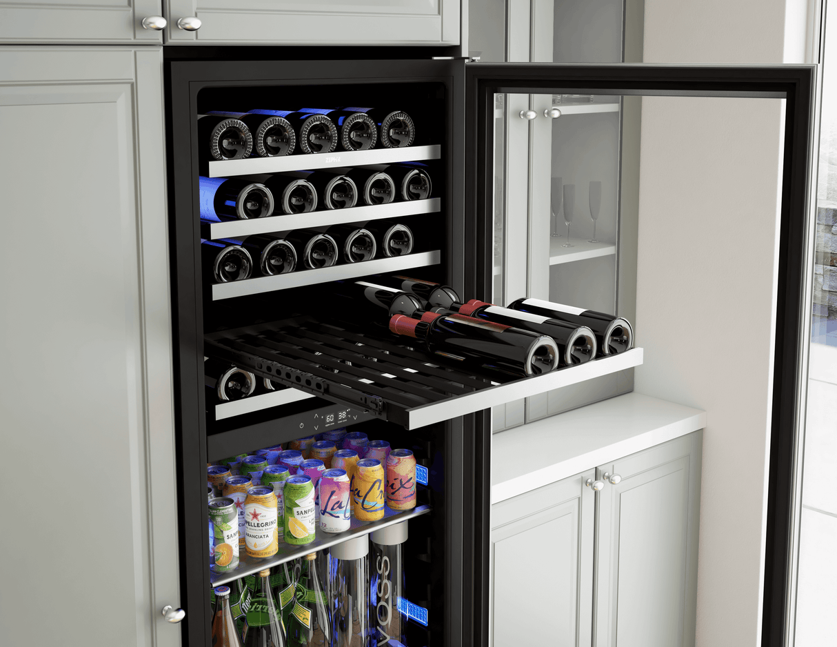 Presrv Wine and Beverage Cooler, 24in, Full Size, SS+Glass, Reversible Door, 2 Zones