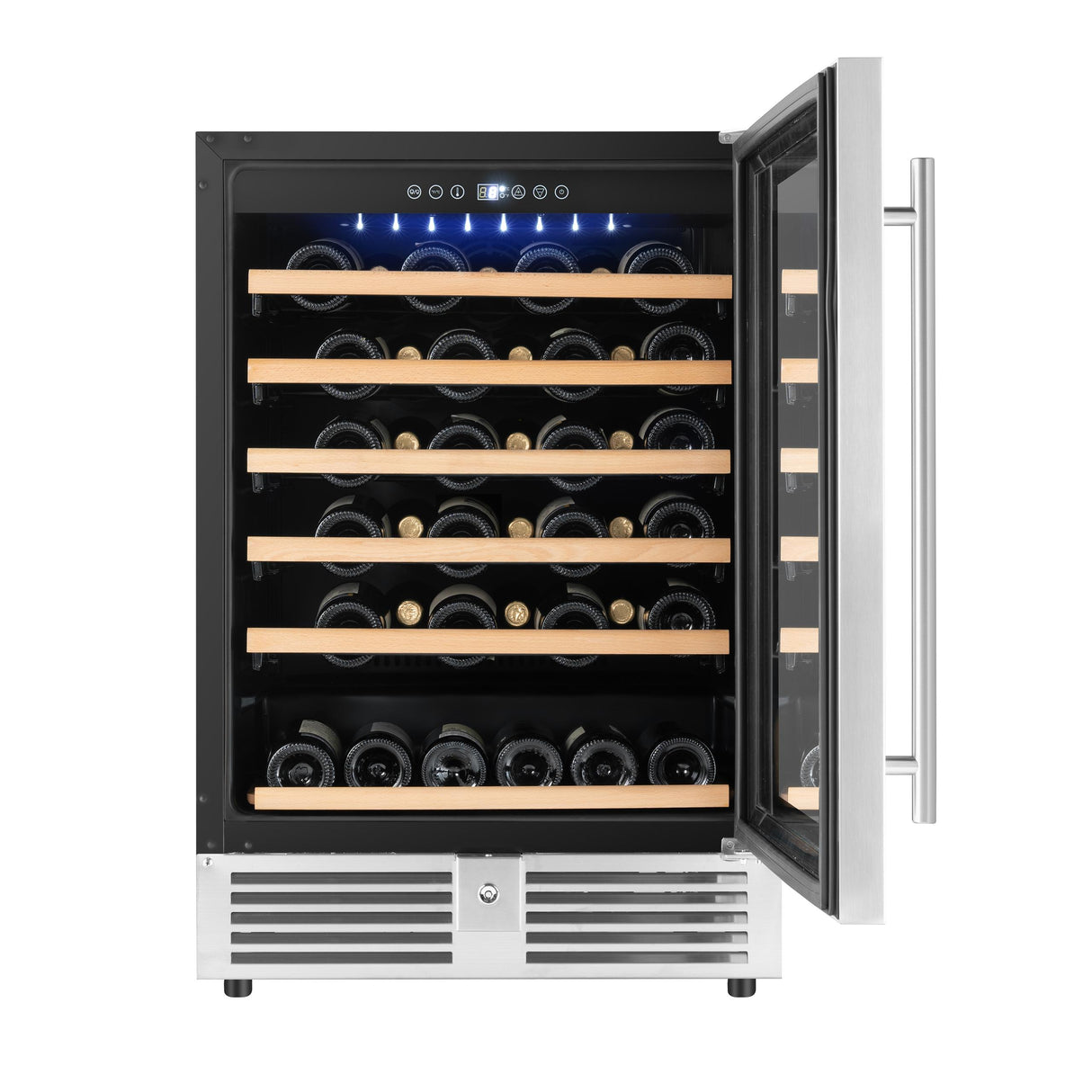 Avanti Wine Cooler, 50 Bottle Capacity, in Stainless Steel with Wood Accent Shelving (WCR506SS)