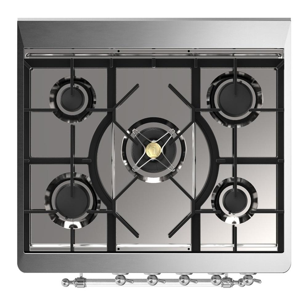 ILVE UM30QNR3SSCLP Majestic III 30 inch Dual Fuel Range with 5 Black Brass Burners, Dual Function Burner up to 25,000 BTU (Liquid Propane, Solid Door, Stainless Steel, Chrome)