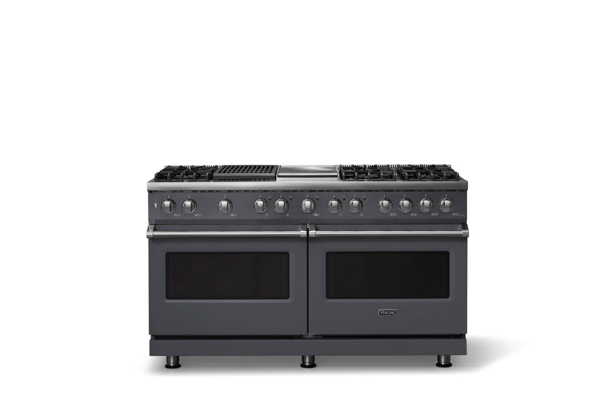 60"W.Dual Fuel Range (Finish: Cast Black, Trim: Polished Chrome, Fuel: Propane)