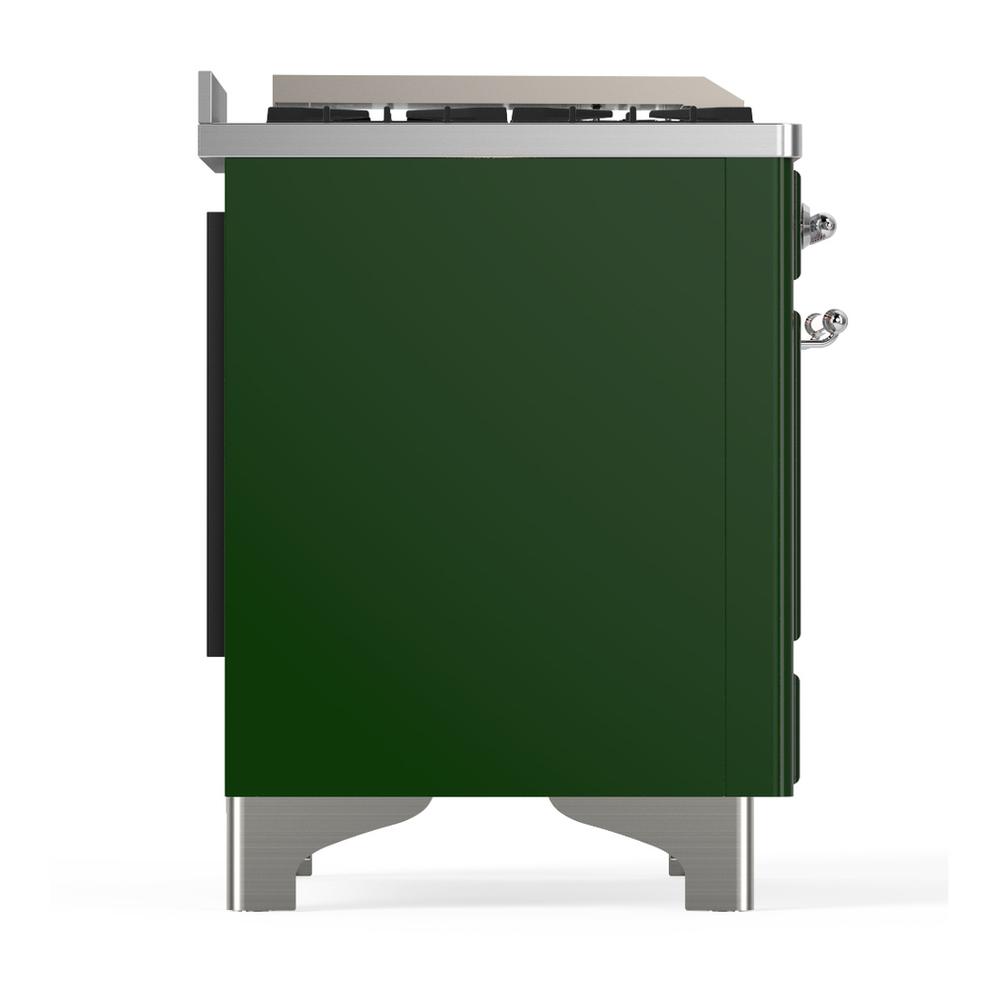 ILVE UM36FNR3EGCLP Majestic III 36 inch Dual Fuel Range with 6 Black Brass Burners and Griddle, Dual Function Burner up to 25,000 BTU (Triple Glass Door, Emerald Green, Chrome, Liquid Propane)