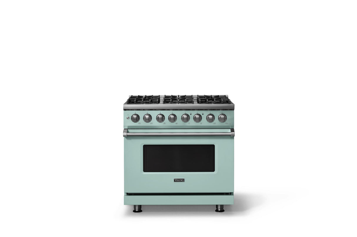 36"W. Dual Fuel Range (Burner: 6b, Finish: Splash, Trim: Polished Chrome, Fuel: Natural Gas)