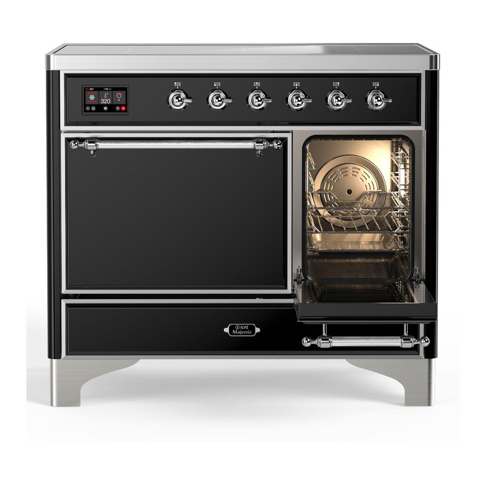 ILVE UMDIB40QNR3BKC Majestic III 40 inch Induction Range with 6 Elements, 3.82 cu. ft. Total Oven Capacity (Solid Door, Glossy Black, Chrome)